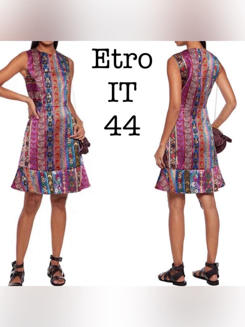 Etro Multicolor Striped Paisley Sleeveless Dress